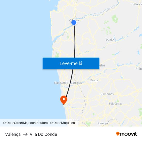 Valença to Vila Do Conde map