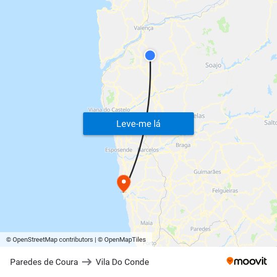 Paredes de Coura to Vila Do Conde map