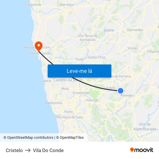 Cristelo to Vila Do Conde map