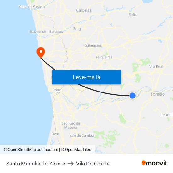 Santa Marinha do Zêzere to Vila Do Conde map