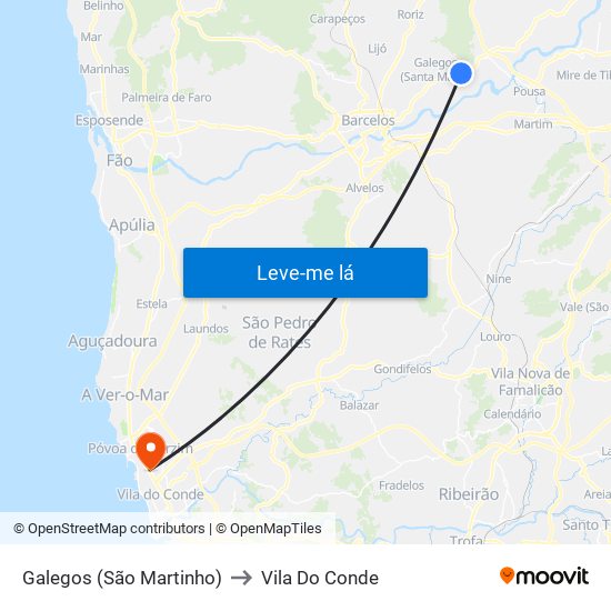 Galegos (São Martinho) to Vila Do Conde map