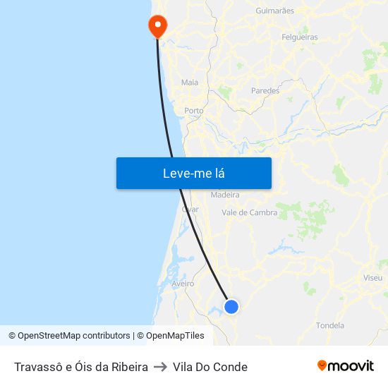 Travassô e Óis da Ribeira to Vila Do Conde map