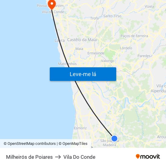 Milheirós de Poiares to Vila Do Conde map