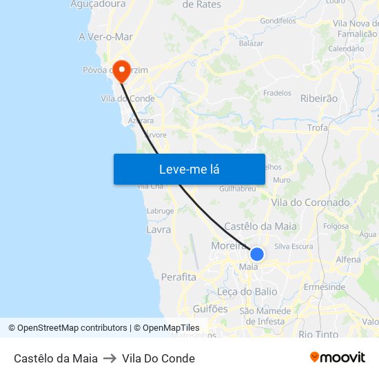 Castêlo da Maia to Vila Do Conde map