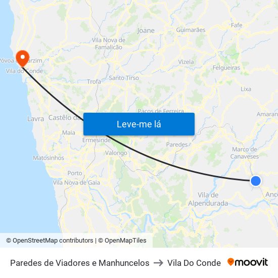 Paredes de Viadores e Manhuncelos to Vila Do Conde map