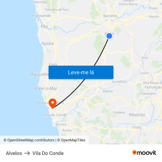Alvelos to Vila Do Conde map