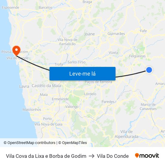 Vila Cova da Lixa e Borba de Godim to Vila Do Conde map