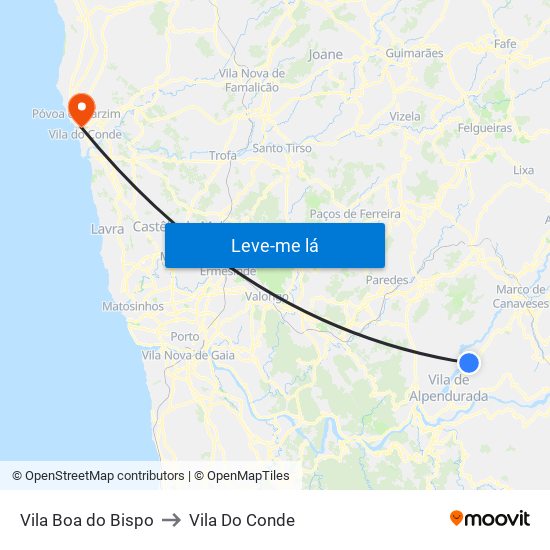 Vila Boa do Bispo to Vila Do Conde map