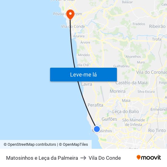 Matosinhos e Leça da Palmeira to Vila Do Conde map