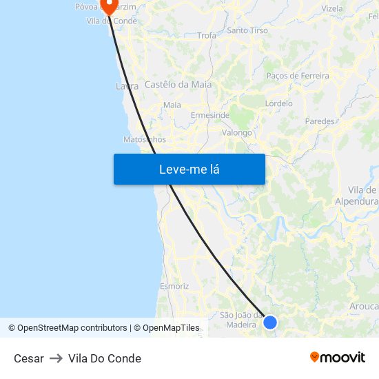 Cesar to Vila Do Conde map