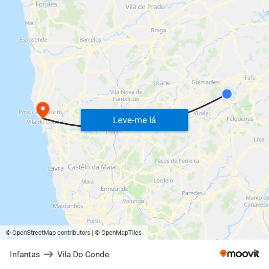 Infantas to Vila Do Conde map