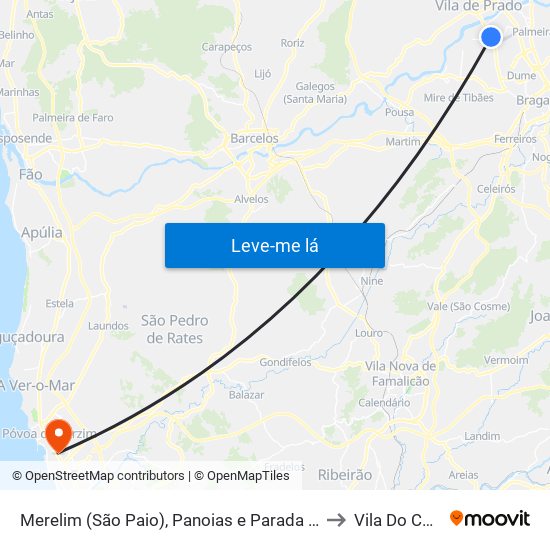 Merelim (São Paio), Panoias e Parada de Tibães to Vila Do Conde map