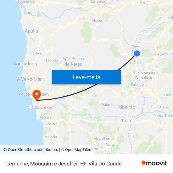 Lemenhe, Mouquim e Jesufrei to Vila Do Conde map
