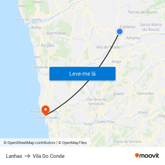 Lanhas to Vila Do Conde map