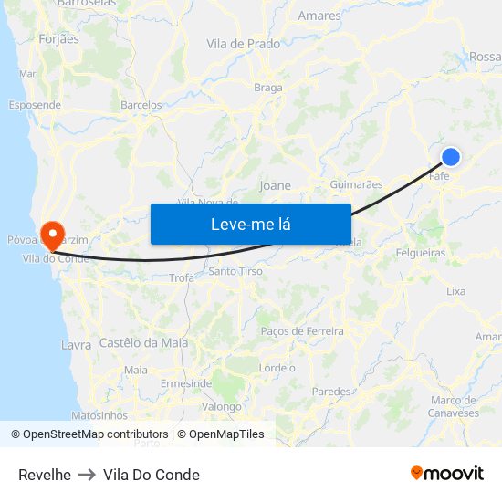 Revelhe to Vila Do Conde map