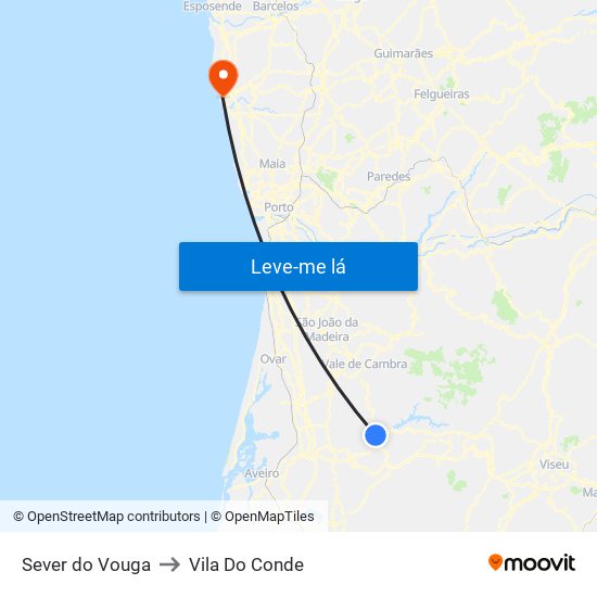 Sever do Vouga to Vila Do Conde map