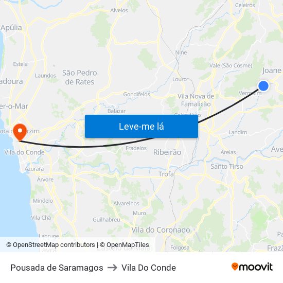 Pousada de Saramagos to Vila Do Conde map