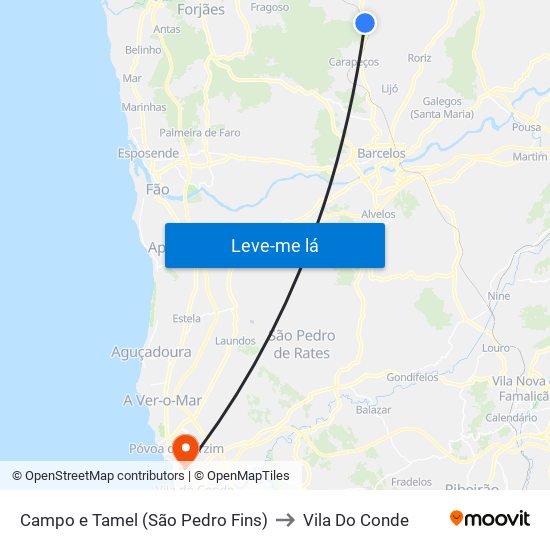 Campo e Tamel (São Pedro Fins) to Vila Do Conde map