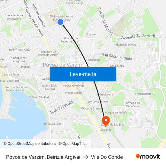 Póvoa de Varzim, Beiriz e Argivai to Vila Do Conde map