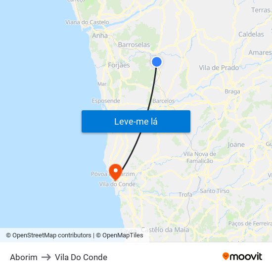 Aborim to Vila Do Conde map