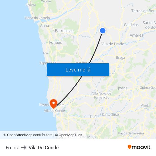 Freiriz to Vila Do Conde map