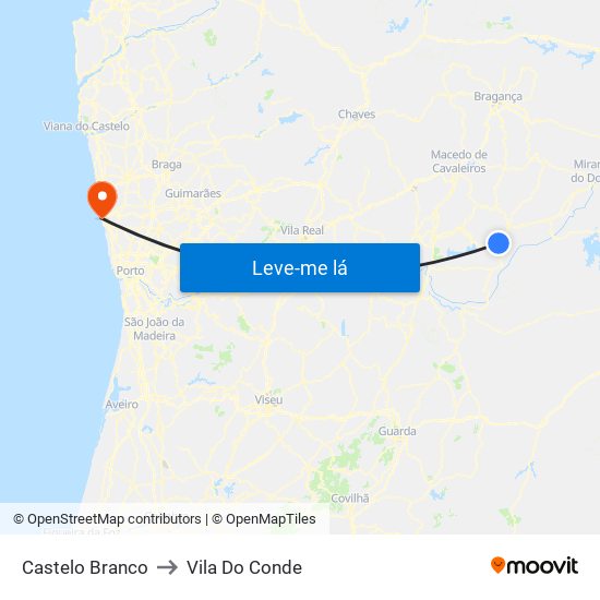 Castelo Branco to Vila Do Conde map