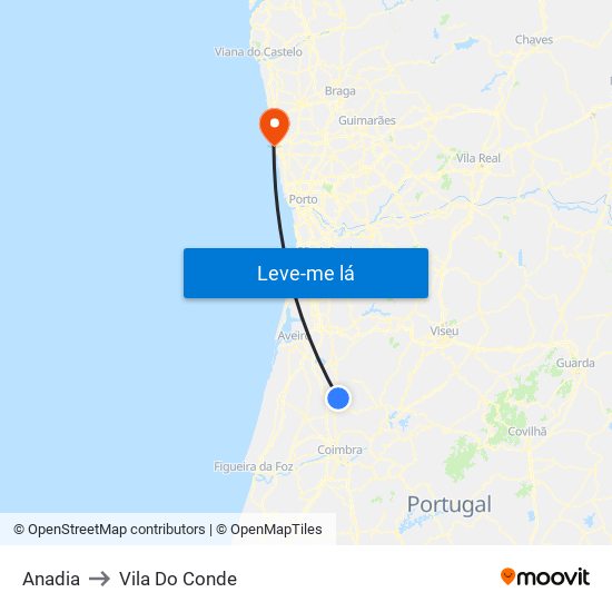 Anadia to Vila Do Conde map