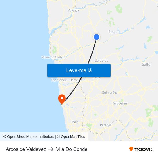 Arcos de Valdevez to Vila Do Conde map