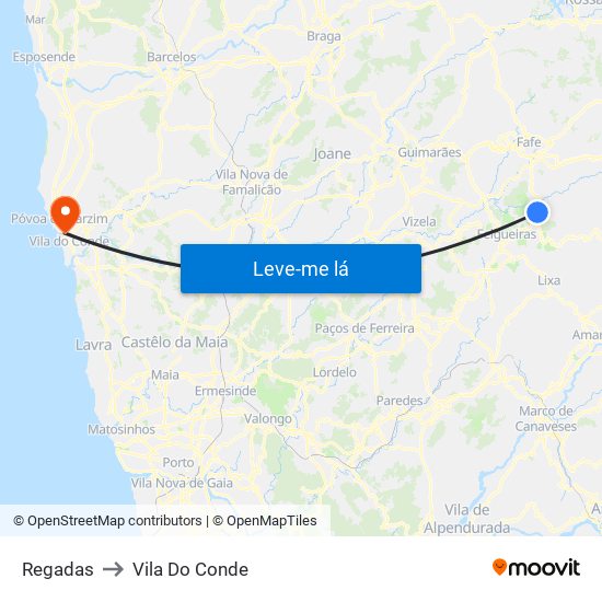 Regadas to Vila Do Conde map