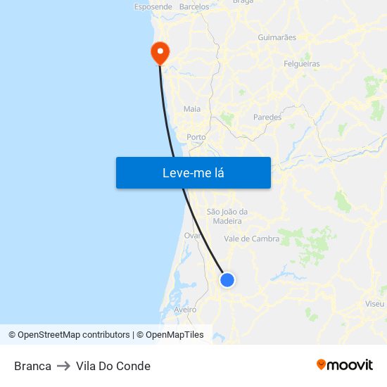 Branca to Vila Do Conde map