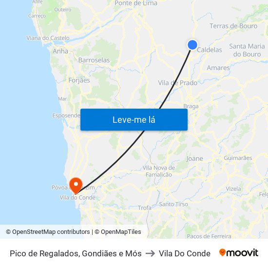Pico de Regalados, Gondiães e Mós to Vila Do Conde map