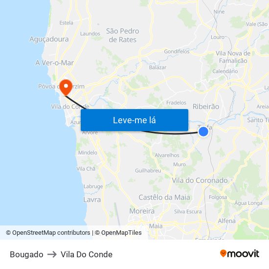 Bougado to Vila Do Conde map
