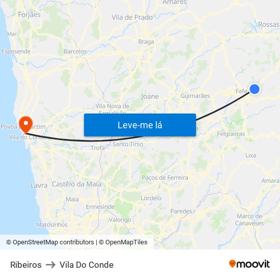 Ribeiros to Vila Do Conde map