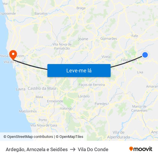Ardegão, Arnozela e Seidões to Vila Do Conde map