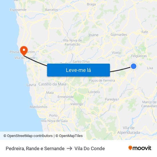 Pedreira, Rande e Sernande to Vila Do Conde map
