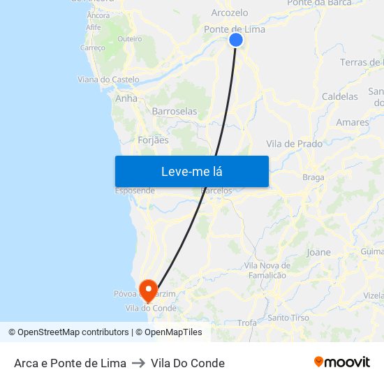 Arca e Ponte de Lima to Vila Do Conde map