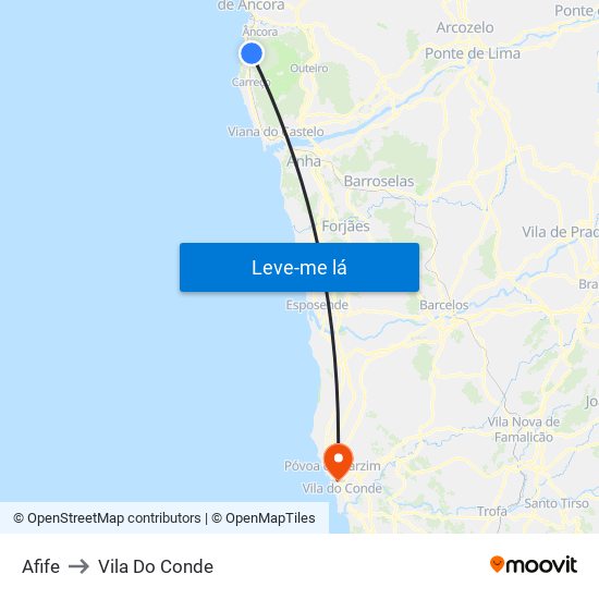 Afife to Vila Do Conde map