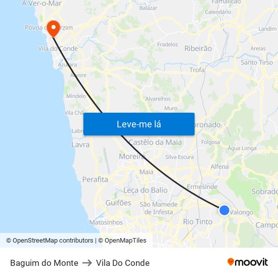 Baguim do Monte to Vila Do Conde map