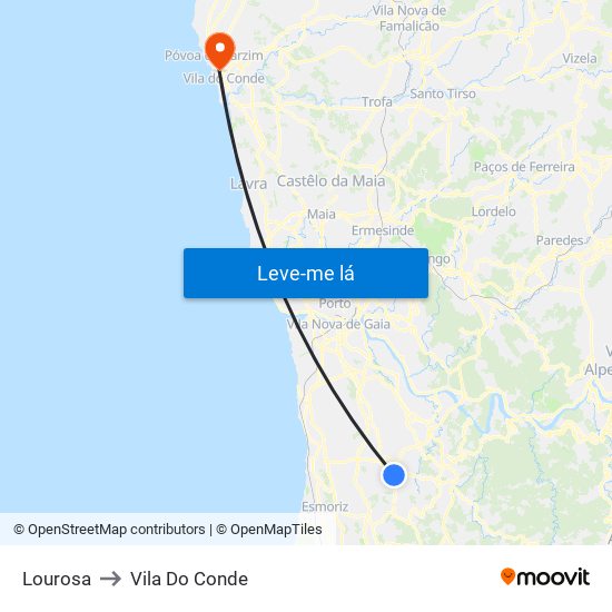 Lourosa to Vila Do Conde map