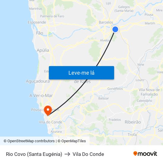 Rio Covo (Santa Eugénia) to Vila Do Conde map