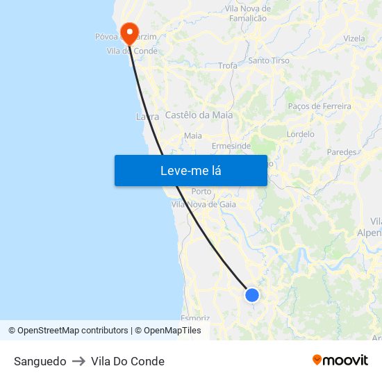 Sanguedo to Vila Do Conde map