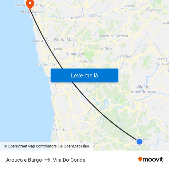 Arouca e Burgo to Vila Do Conde map