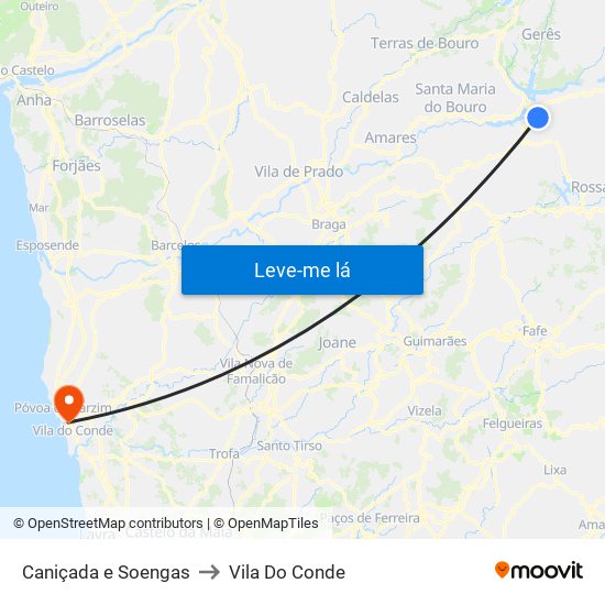 Caniçada e Soengas to Vila Do Conde map
