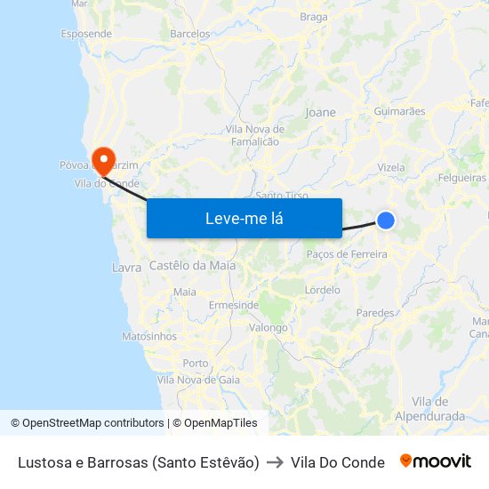 Lustosa e Barrosas (Santo Estêvão) to Vila Do Conde map