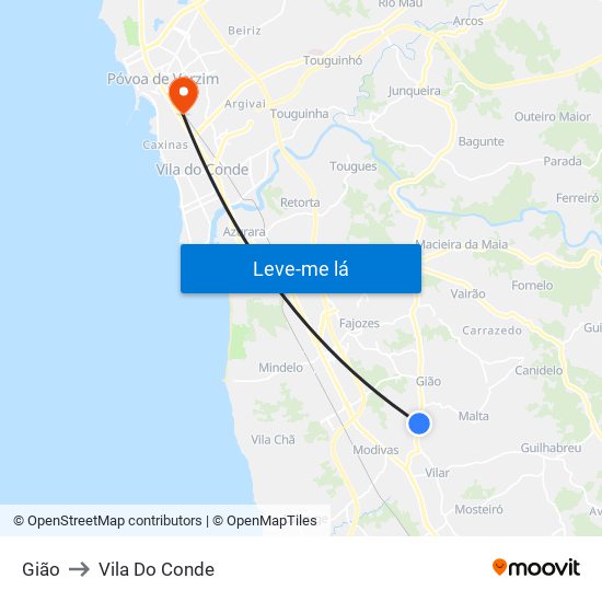 Gião to Vila Do Conde map