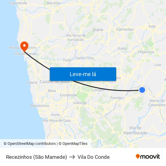 Recezinhos (São Mamede) to Vila Do Conde map