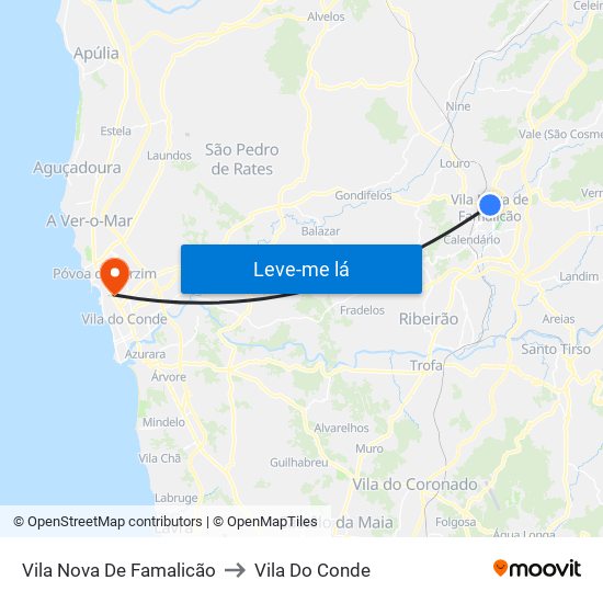 Vila Nova De Famalicão to Vila Do Conde map