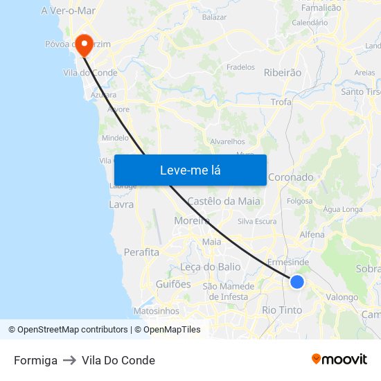 Formiga to Vila Do Conde map