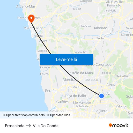 Ermesinde to Vila Do Conde map
