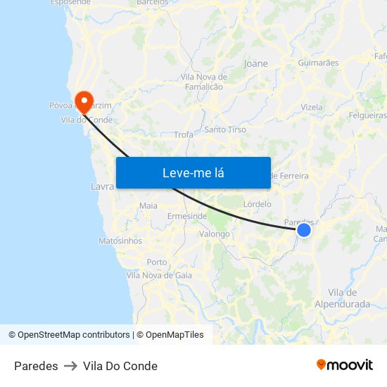 Paredes to Vila Do Conde map